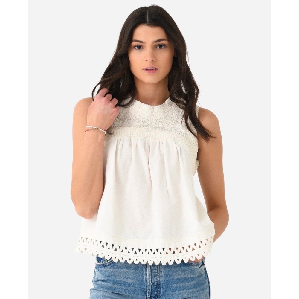 Sea New York Willa Embroidered Sleeveless Tank Womens XS Cream Cotton Resort